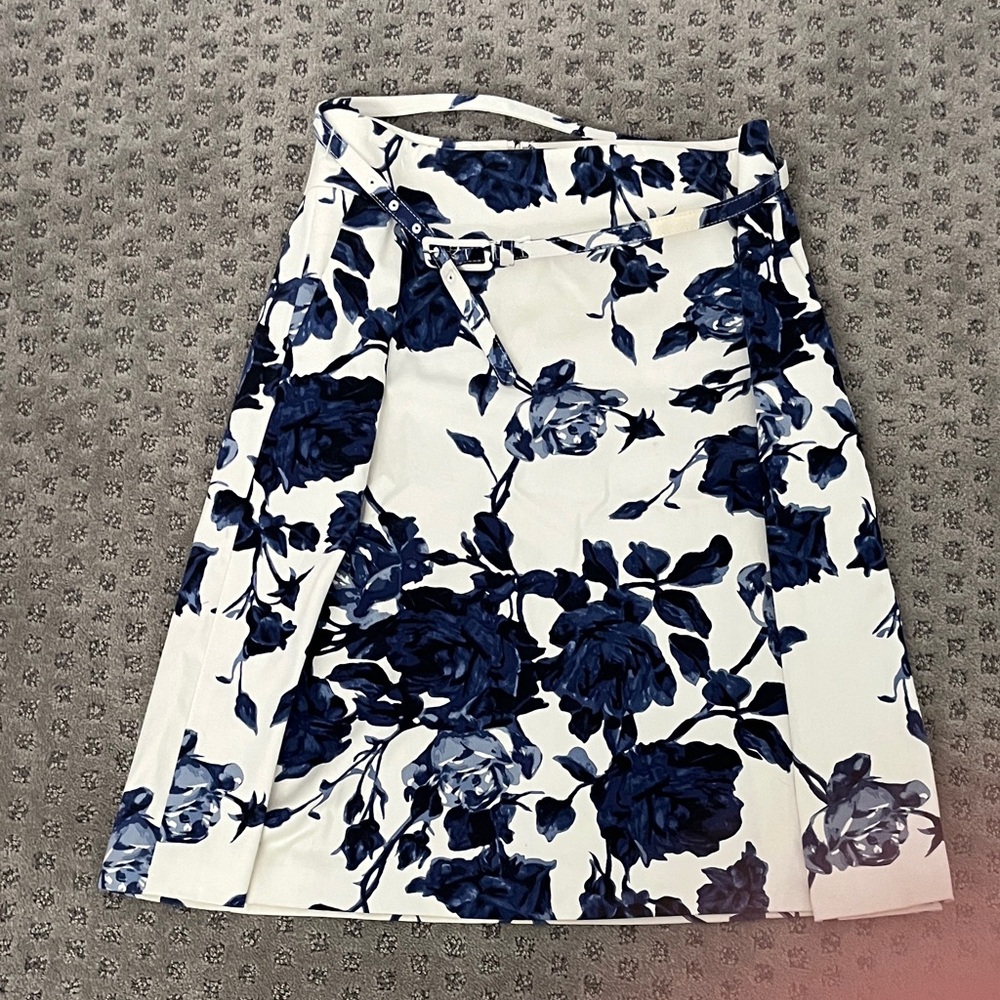 Talbots Navy Floral A-Line Skirt